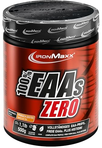 IronMaxx 100% EAAs Zero - Peach Ice Tea 500 g Dose | Veganes EAA Pulver mit allen essentiellen Aminosäuren | Zuckerfreies Instantpulver | Für Sport & Alltag