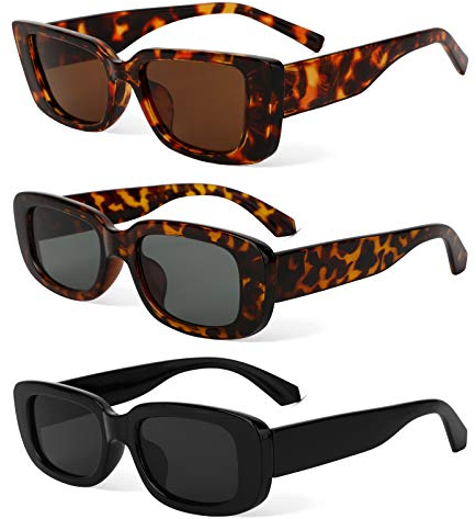 PHOGARY 3 Stück Vintage Rechteckige Sonnenbrille für Damen, Mode Sonnenbrille Rechteckig Retro Schmale Brille mit UV400 Schutz
