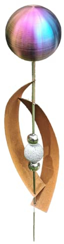 Jürgen Bocker Garten-Ambiente Gartenstecker Skulptur Deimos 145 cm aus Cortenstahl & Edelstahl mit obere Kugel Edelstahl Rainbow matt gebürstet