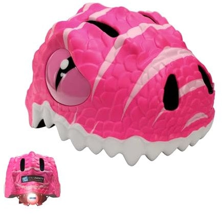 Crazy Safety Kinder Fahrradhelm | Fahrradhelm Kinder 2-7 Jahren für Fahrrad, Skateboard, Radsport, Laufrad, Tretroller, Inlineskates | Leichter und Verstellbarer 3D Tierhelm 49-55 cm (Dino Rosa)