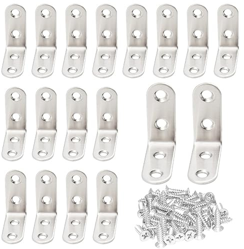 CEEYSEE 20 Stück L-Halterungen, 4,9 x 4,9 cm, Edelstahl, 90 Grad geformt, Eckwinkel mit 80 Edelstahlschrauben zur Befestigung von Holzmöbeln, Tischen, Stühlen, Türen, Fenstern, Bücherregalen usw.