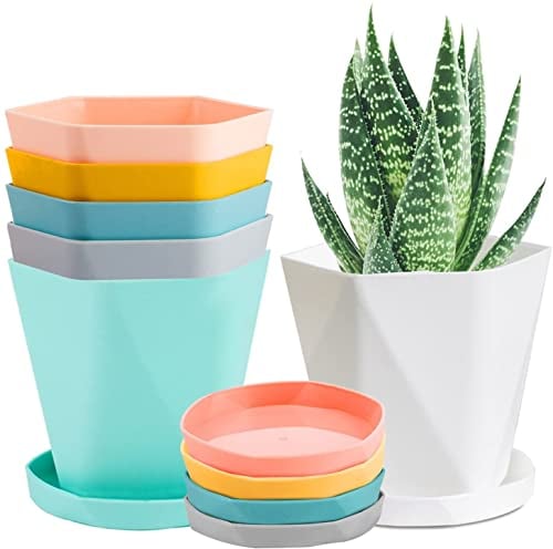 LATERN 6 Pièces Pots De Fleurs en Plastique, 13cm Pot De Fleur Coloré Semoir De Semis à Contrôle des Racines Pots De Jardin De Style Nordique avec Soucoupe pour Fleurs Herbes Succulentes (6 Couleurs)