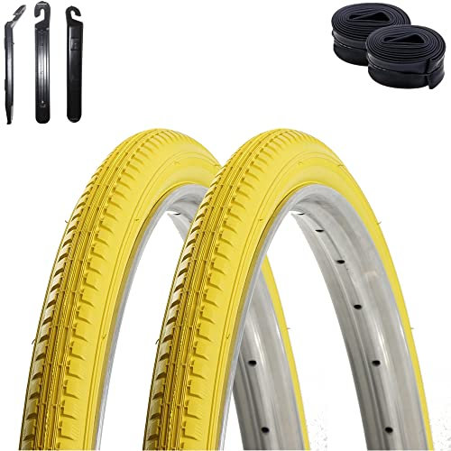 2 x Kenda K-142 Fahrradreifen Fahrradmantel Gelb 40-635 (28 x 1 1/2) + 2 x Schläuche SV inkl. Reifenheber