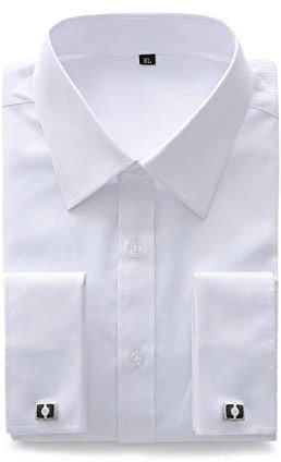 JEETOO Hommes Chemise Style Francais à Manches Longues Slim Fit avec Boutons de Manchette en Métal (Blanc,M)