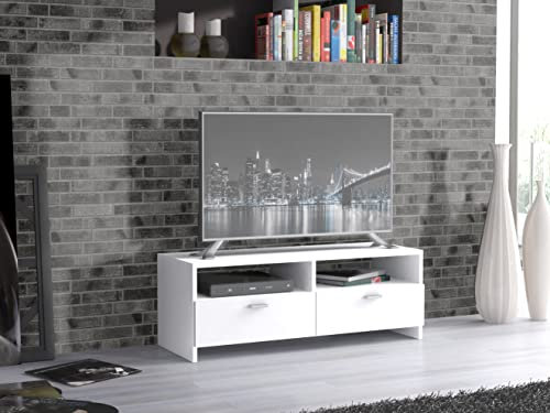 Havnyt Modern LED TV Unit- Fit’s LED TVs up to 70 Inch - Perfect Entertainment Unit Bench Cupboard with 2 Drawer Storage - TV Stand Cabinet for Living Room Office Home - 95cm - White