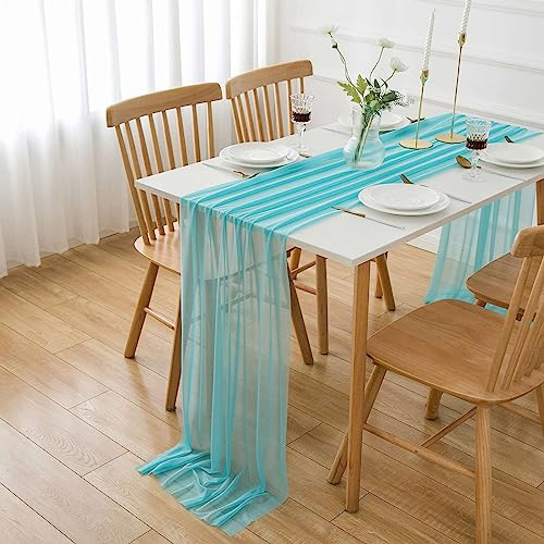 AOKSUNOVA Tischläufer Chiffon Türkis Organza Tischläufer Tüll Tischläufer 3m x 70cm