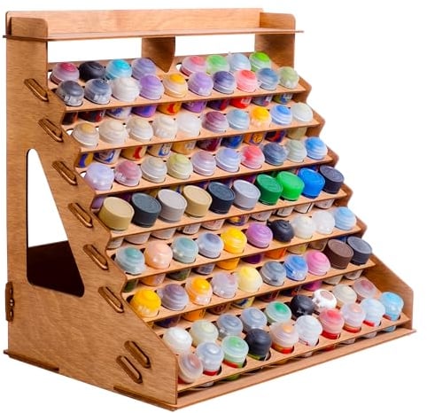 Plydolex Wooden Paint Organizer - 87 Bottle & 14 Brush Holder with 6 Miniature Stands & Top Shelf