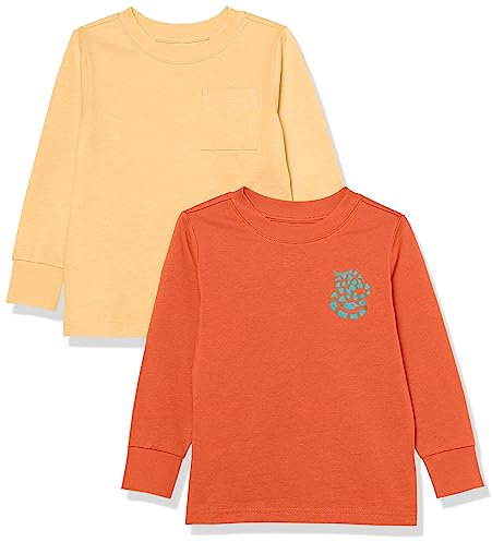 Amazon Essentials T-shirt côtelé à manches longues Mixte Enfante, Lot de 2, Orange Clair/Orange Melon Serpent, 4 ans