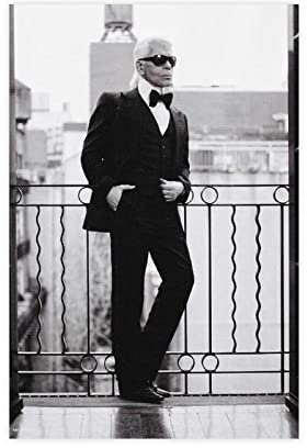 RIPEX Fashion Guru Karl Lagerfeld Schwarz-Weiß-Leinwand-Poster, Wandkunst, Dekoration, Bild für Wohnzimmer, Schlafzimmer, Dekoration, Rahmen-Stil, 30 x 45 cm