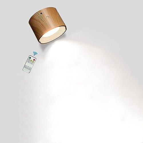 LED Wandlampe Innen Holz Akku Wandleuchte Dimmbar mit Fernbedienung Touch Control LED Lampe USB Aufladbar 2000-mAh Batterie 360° Drehbare Magnetischlampe Kabellos Wandbeleuchtung mit USB-Ladeanschluss