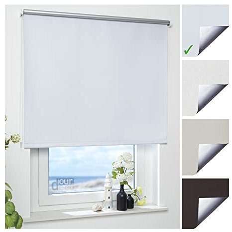 Ourdeco Rollo, Fenster Rollo, Kettenzug-Rollo / 202 x 180 cm (Breite x Höhe), weiß/Thermo-Beschichtung, Verdunkelnd, Blickdicht/Breiten 60-200 cm/viele Farben