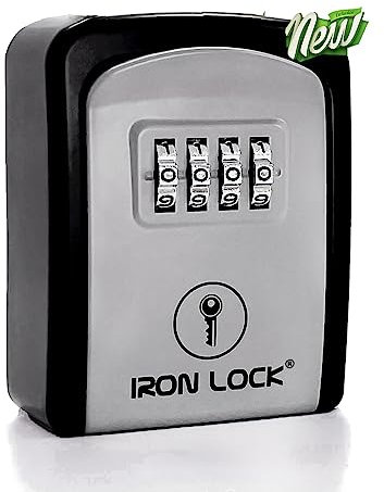 Iron Lock®,Wandhalterung Schlüsselschloss Box mit 4-stelliger Kombination, A B Schalter und 5-Tasten-Kapazität – wasserdichter Schlosskasten für Hausschlüssel und Ersatzschlüssel (klein, grau)