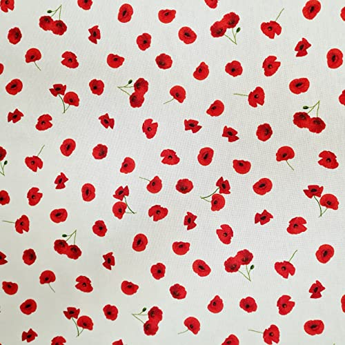 Stoff Meterware Baumwollstoff Mohn weiß rot Mohnblume Blumen Blüten Dekostoff Gardinenstoff 0,5 m