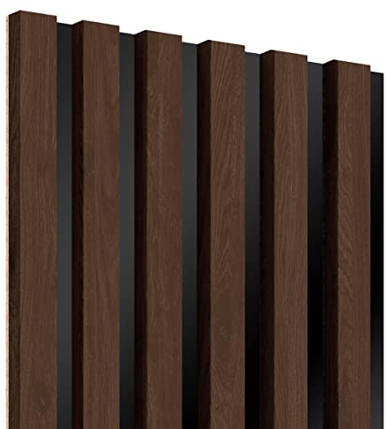KLEMP Wandpaneele – Lamellenleisten aus MDF auf HDF Platte 30x275 cm, Wandverkleidung zur Montage mit Kleber oder Klebeband auf schwarzem Untergrund 2er-set Nussbaum