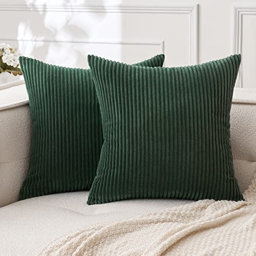 MIULEE 2er Set Kissenbezüge Kord Kissenhülle Dekorative Kissenbezug Sofakissen Couchkissen Dekokissen Zierkissenbezug Deko Kissenhülle mit Verstecktem Reißverschluss 50x50cm 20x20in Dunkelgrün