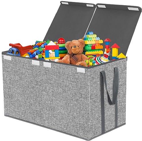 VERONLY Aufbewahrungsbox Spielzeugkiste mit Deckel Groß - 83L Faltbar Aufbewahrung Spielzeug mit Oberer Deckel und Trennwand für Kinderzimmer Kleidung Schlafzimmer(Hellgrau,63 * 33 * 41cm)