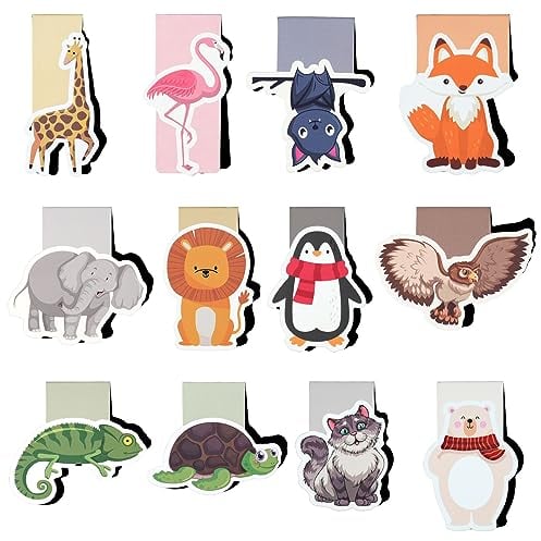 Lesezeichen Magnetisch,12 Stück Lesezeichens Kinder,Süsse Tiere Magnet Lesezeichen Für Schüler, Junge, Mädchen, Buchliebhaber
