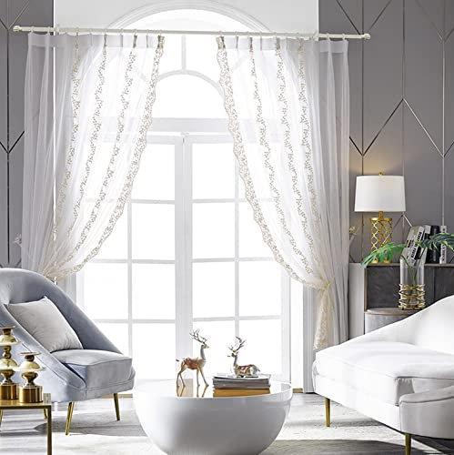 Lactraum Gardine Wohnzimmer Bestickt Luxus Vintage perlen (H200 x B260 cm mit Universalband) Links