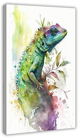 KOURT Aquarell Wildlife Lizard Leinwand Poster Wandkunst Dekor Druck Bild Gemälde für Wohnzimmer Schlafzimmer Dekoration Rahmen: 30 x 45 cm