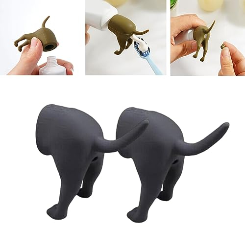 ESPRY Pooping Dog Butt Toothpaste Topper, Pooping Toothpaste Squeezer, Pooping Toothpaste Cap, Pooping Dog Butt Toothpaste Squeezer Toothpaste Topper Cover Cap, Toothpaste Dispenser (2PC-D)
