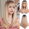 OUFEI Blonde Perücken mit Pony für Frauen Lange Gerade Geschichtete Perücken mit Dunklen Wurzeln Synthetisches Haar Perücken für Tägliche Party Cosplay Tragen