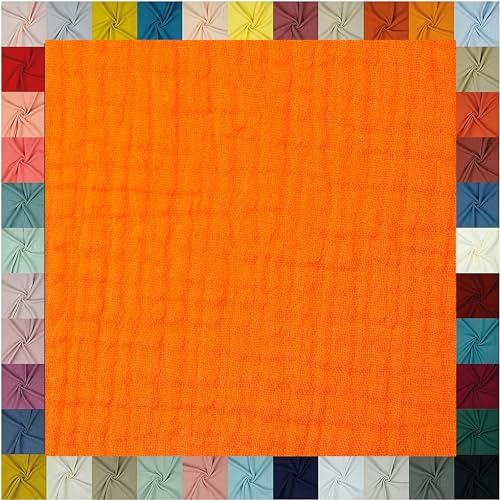 Hochwertiger Musselin Stoff Meterware weicher Baumwollstoff für Kleid Baby Decke Tuch Tagesdecke Bettwäsche ÖkoTex Double Gauze uni Baumwollstoffe Dekostoff Stoffe zum Nähen Meterware 0,5m (orange2)