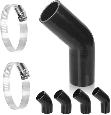 Swpeet Tubo flessibile in silicone rinforzato a 4 strati, 51 mm, gomito a 45 gradi, con 46 – 70 mm, in acciaio inox 304 da 46 – 70 mm