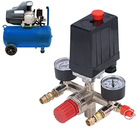 Druckschalter für Luftkompressor,Kompressor Luftkompressor-Druckventilschalter Einstellbarer Druck Luftkompressor Druckventil Kit Vertikaler Schalterverteilerregler 90-120 PSI AC 240 V/380V