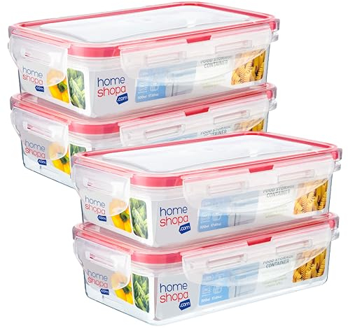 HOMESHOPA Plastic Airtight Food Storage Containers, 4 Pack 500ml BPA Free Leakproof Stackable Reusable Lunch Boxes, Meal Prep Container for Kitchen & Pantry, Microwave Freezer Dishwasher Safe