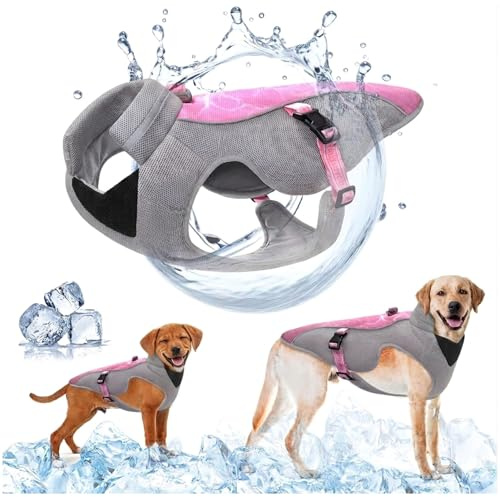Gilet Rafraîchissant pour Chien avec Protection Solaire et RéFléchissantes, Sangles Réglables pour La Course à Pied, Harnais en Maille Respirante pour Petits, Moyens et Grands Chiens, Rose M