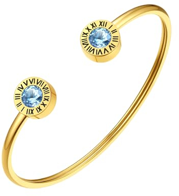 FindChic Goldarmbänder für Frauen Edlestahl Römische Ziffer Armspangen-Armreif blau Stein Armkette Geburtsstein Armschmuck für Muttertag Valentinstag Geburtstag Weihnachten