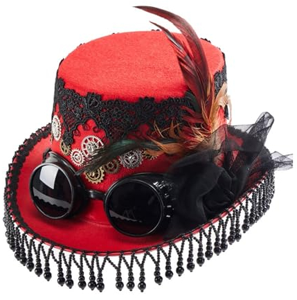Steampunks Zylinderhut, Unisex, Vlies, viktorianischer Hut mit Brille, Unisex, Kostüm-Hut, coole Hippie-Hut, Halloween, Kopfbedeckung, Rollenspiel, Partyhut für Damen