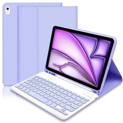 Lielax for iPad Air 11 inch Case with Keyboard(M3 2025/M2 2024), keyboard Case for ipad air 6th Generation, Slim Smart Case with Detachable Bluetooth Keyboard and Pencil Holde for ipad air 11-Purple