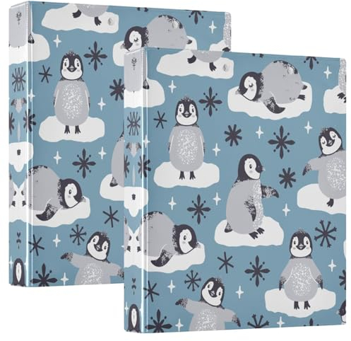 Quteprint Ringbuch mit 3 Ringen, Wintereis-Pinguin, 3,8 cm, runder Ringordner mit 3 transparenten Innentaschen, Ordner-Organizer mit Klemmbrett für Büro, Zuhause, Schule, hält 200 Blatt, 1 Packung