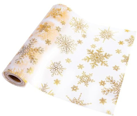 10M Tischläufer Weihnachten Tischläufer Gold Tischdecke Tisch Dekoration Weihnachtstischläufer für Winter Weihnachts Adventszeit Festliche Party Deko 28cm (Schneeflocken)