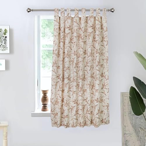 Viste tu hogar Cortina Cocina de Hojas Marrón, Estilo Español con Tirantes, Tela Opaca Máxima Privacidad, Ideal para Ventanas de Cocina, 70% Algodón 30% Poliester, 140x145cm