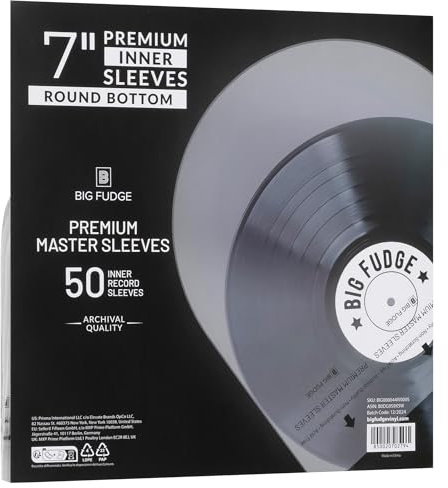 Big Fudge Vinyl Premium 7-Inch Round Bottom Inner Vinyl Sleeves - Anti Static Rice Paper for Dust-Free Records - Covers for Vinyl Record Storage & Vinyl Accessories - 50pcs Pack