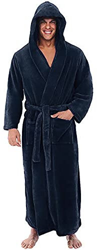 Hooded Bathrobe Men - Hooded Dressing Gown Men Super Soft Thin Fleece Bath Robes Indoor Housecoat Spring and Autumn Mens Towelling Bathrobes Sleepwear Dark Blue