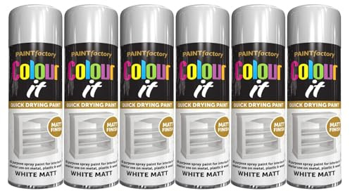 YSAMAX White Matt Spray Paint, Durable Coverage, Easy Application, Fast-Drying Formula, Long Lasting Results, Versatile Uses. 250 ML, (6PCS)