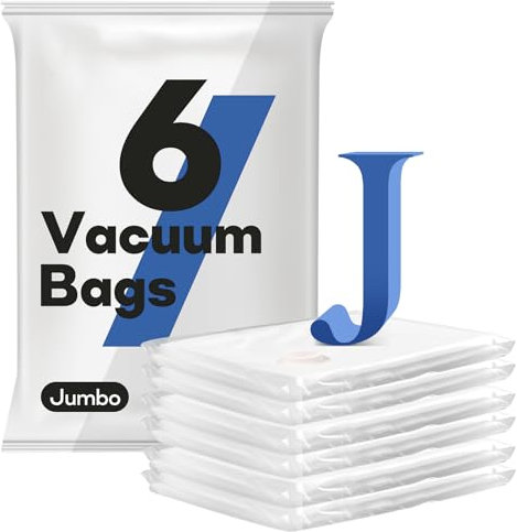 Lot de 6 sacs sous vide pour vêtements et couettes Jumbo (100 x 80 cm) Sac de rangement peu encombrants, Pour vêtements et rangement quotidien, Réutilisable sac sous vide vetement aspirateur