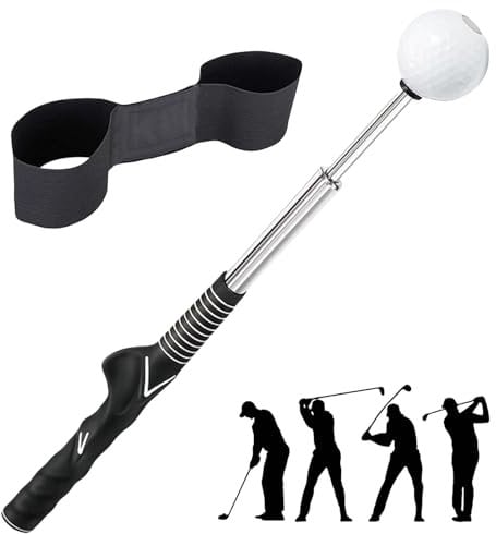 AVAKKER 2-Pack Golf Training Aids, Golf Grip Training Aid Swing Trainer with 1 Arm Posture Correction Band and 1 Telescopic Golf Simulator, Golf Practice Accessories Perfect for Beginners and Pros