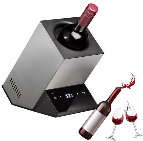 ZyKnaurral Elektrischer Wein-Eiskübel für eine Flasche, elektrischer Weinkühler, Wein- und Getränkeflaschenkühler, intelligente Thermostatsteuerung,Silver