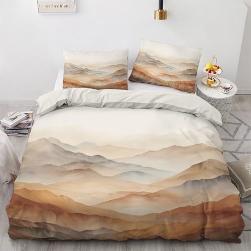 SUWALI Mountain Double Duvet Cover Set, Scenery Printed Bedding Quilt Cover, 2 Pillow Cases, Soft Microfibre, with Zip Fastening, Reversible Design