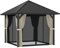 Outsunny Pavillon mit Hardtop, ca. 3x3 m Wasserdicht Stabil Winterfest Gartenpavillon mit Moskitonetz, Seitenteile, Garten Pavillon aus Metall, Pavillon für Garten, Terrasse, Dunkelgrau