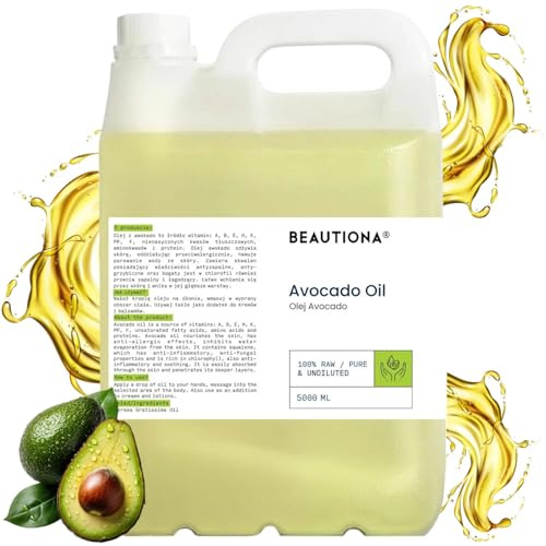 Huile d'avocat pressée à froid - 5 litres - Huile de soin et de massage naturelle pour la peau, les cheveux et les ongles - Riche en vitamines - Végétalienne, douce pour la peau et polyvalente