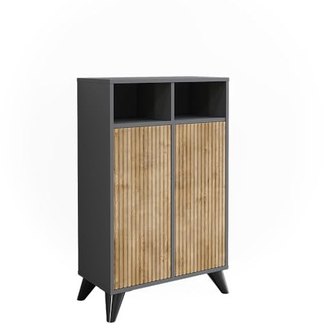 Vicco Midischrank Anthrazit/Bergeiche Leano 60x97x30 cm - Die Badezimmermöbel, Kombination aus offenen Fächern und Türen für Flexible Nutzung