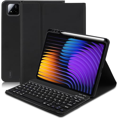 Tastatur Hülle für Xiaomi Pad 7/7 Pro 11.2 Zoll 2025, Schutzhülle mit Pencil Halter QWERTZ Layout, Magnetisch Abnehmbarer,Schutzhülle mit Pen Halter Wireless für Xiaomi Pad 7/7 Pro