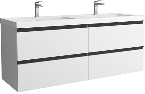 Mueble de Baño BEQUIA Metal 140cm Blanco Mate | Lavabo Toscana Carga Mineral Centrado