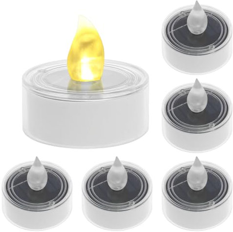 6 Stück Solar Teelichter für den Außenbereich,Wiederaufladbar Solarkerzen,Wasserdicht Flammenlos Flackernd,für die Dämmerung, Außenbeleuchtung für Außen,Laternen,Garten,Camping und Heimdekoration