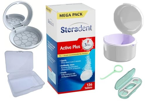 Retainer Mega Pack – Premium 136 Tablets Cleaning Kit with Bath & Travel Cases – Odor-Free Dental Fresh Brite Cleaner for Dentures, Aligners, Invisalign & Mouthguards – Eliminates 99.9% of Bacteria
